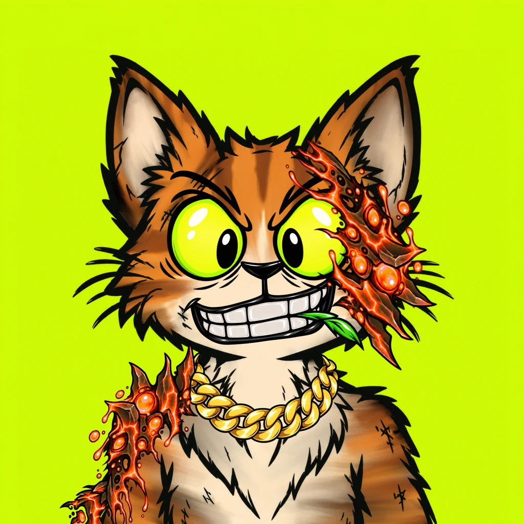 Orange cat with glowing molten mutations